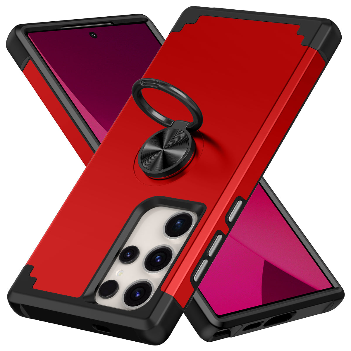 For Samsung Galaxy S24 Ultra Back Case with Kickstand PC+TPU Anti-drop Cover Protector - Red