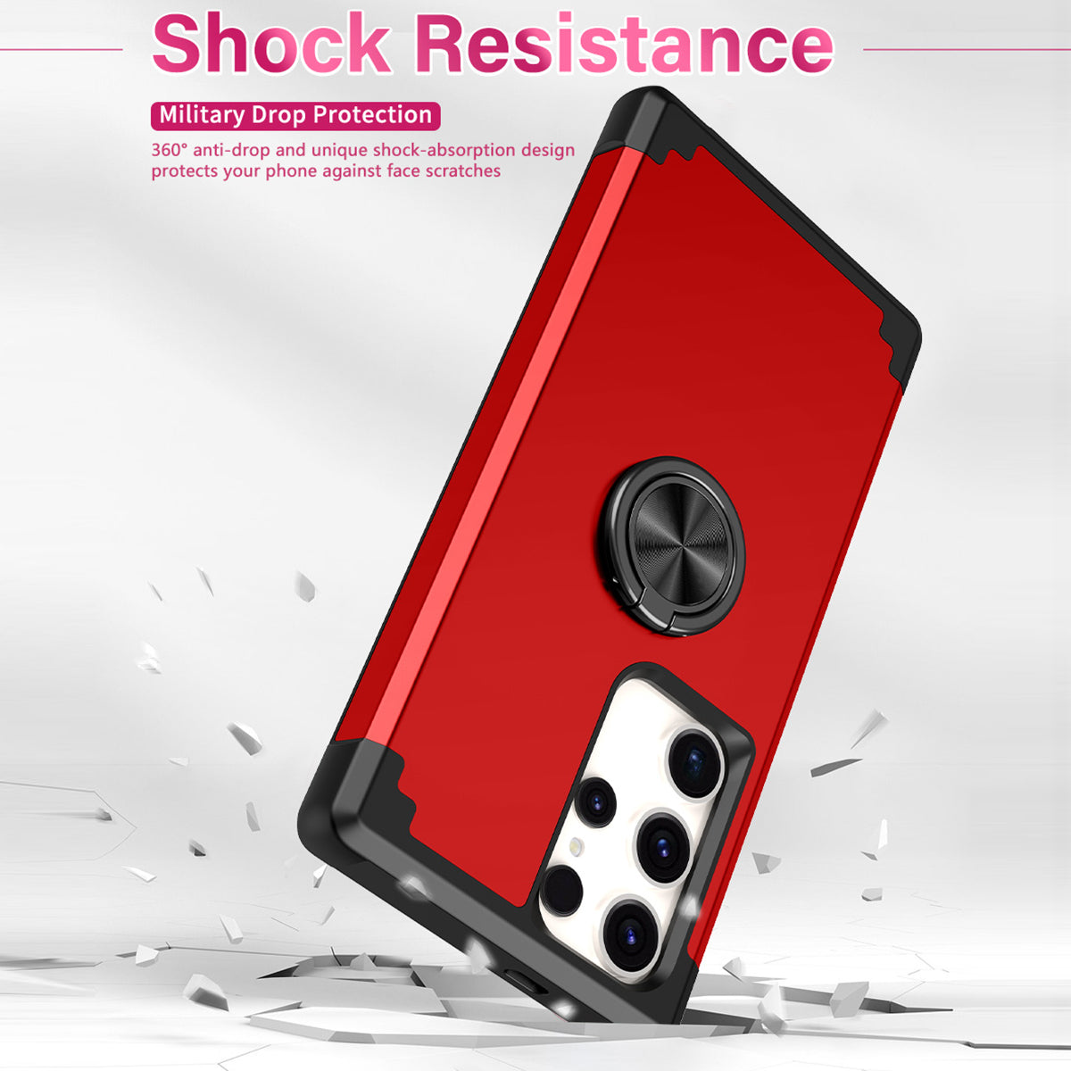 For Samsung Galaxy S24 Ultra Back Case with Kickstand PC+TPU Anti-drop Cover Protector - Red