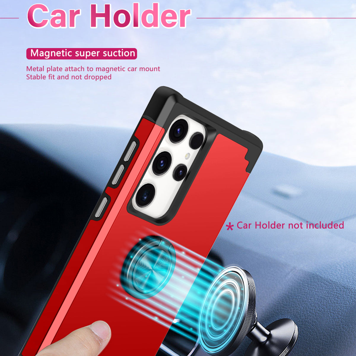 For Samsung Galaxy S24 Ultra Back Case with Kickstand PC+TPU Anti-drop Cover Protector - Red