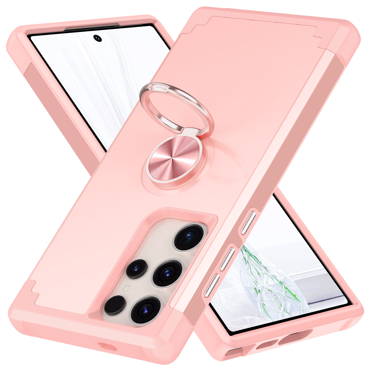 For Samsung Galaxy S24 Ultra Back Case with Kickstand PC+TPU Anti-drop Cover Protector - Rose Gold