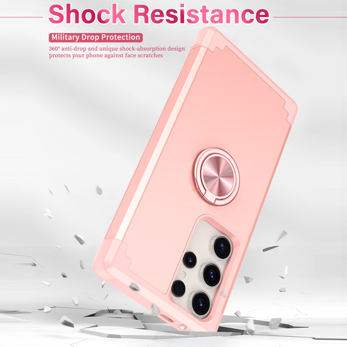 For Samsung Galaxy S24 Ultra Back Case with Kickstand PC+TPU Anti-drop Cover Protector - Rose Gold