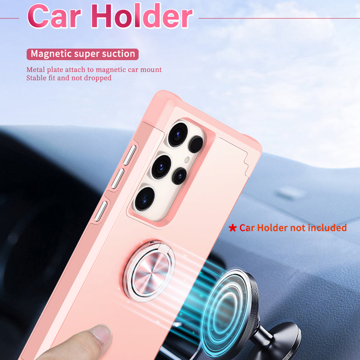 For Samsung Galaxy S24 Ultra Back Case with Kickstand PC+TPU Anti-drop Cover Protector - Rose Gold