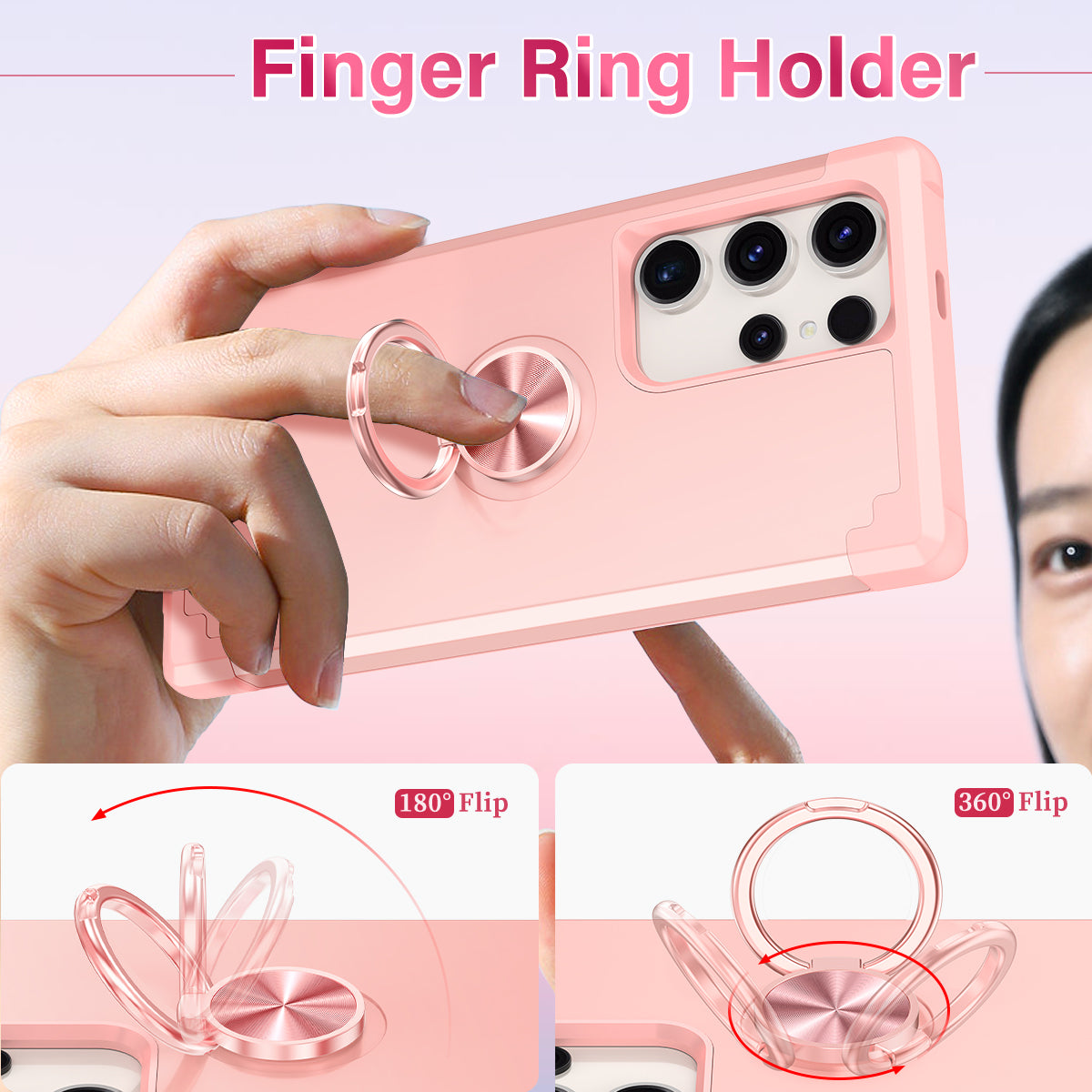 For Samsung Galaxy S24 Ultra Back Case with Kickstand PC+TPU Anti-drop Cover Protector - Rose Gold