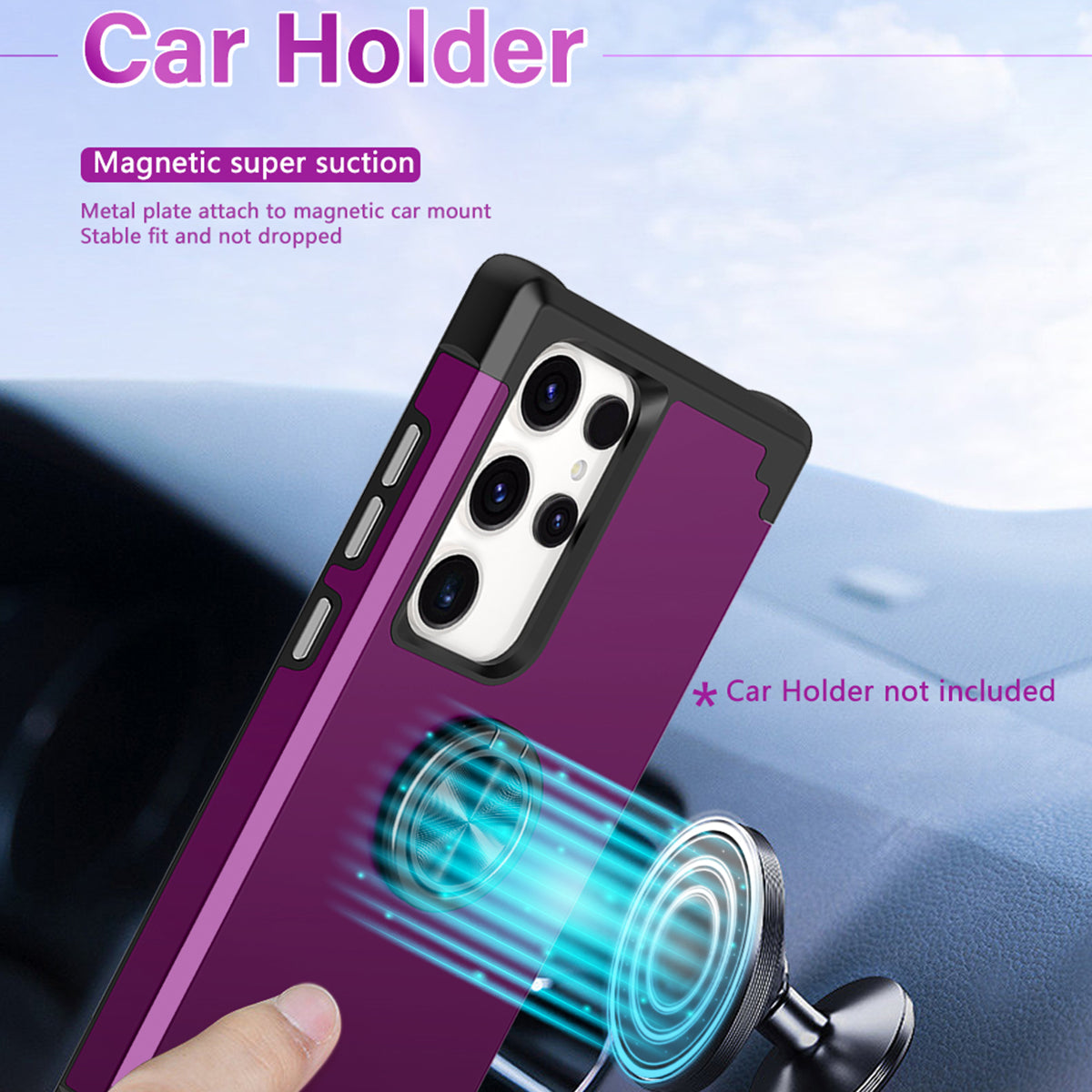 For Samsung Galaxy S24 Ultra Back Case with Kickstand PC+TPU Anti-drop Cover Protector - Dark Purple
