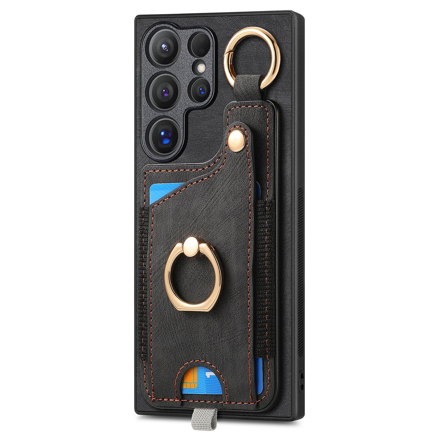 For Samsung Galaxy S24 Ultra Back Case Shockproof Leather Cover with Card Slot Holder - Black