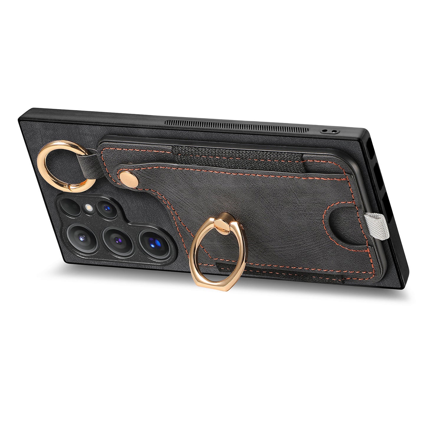 For Samsung Galaxy S24 Ultra Back Case Shockproof Leather Cover with Card Slot Holder - Black
