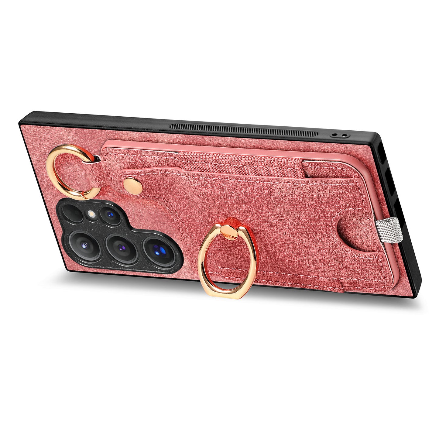 For Samsung Galaxy S24 Ultra Back Case Shockproof Leather Cover with Card Slot Holder - Pink