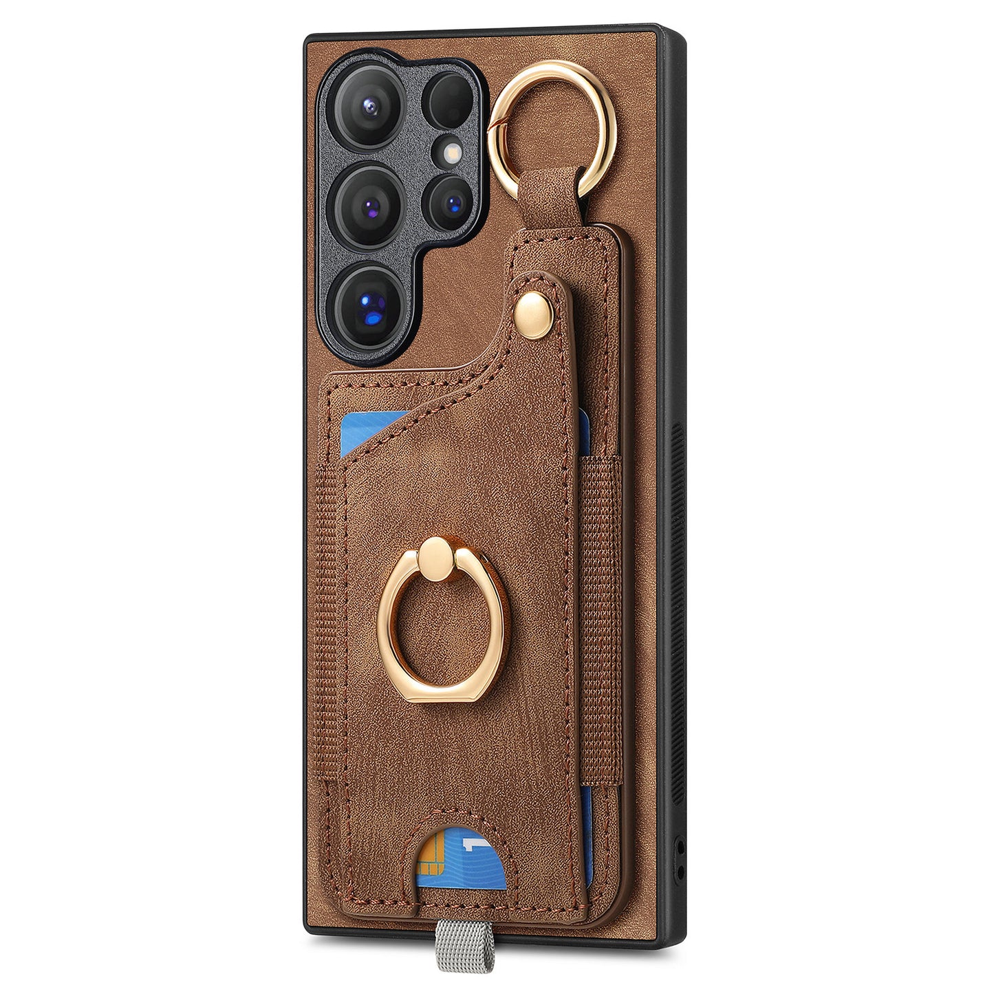 For Samsung Galaxy S24 Ultra Back Case Shockproof Leather Cover with Card Slot Holder - Brown