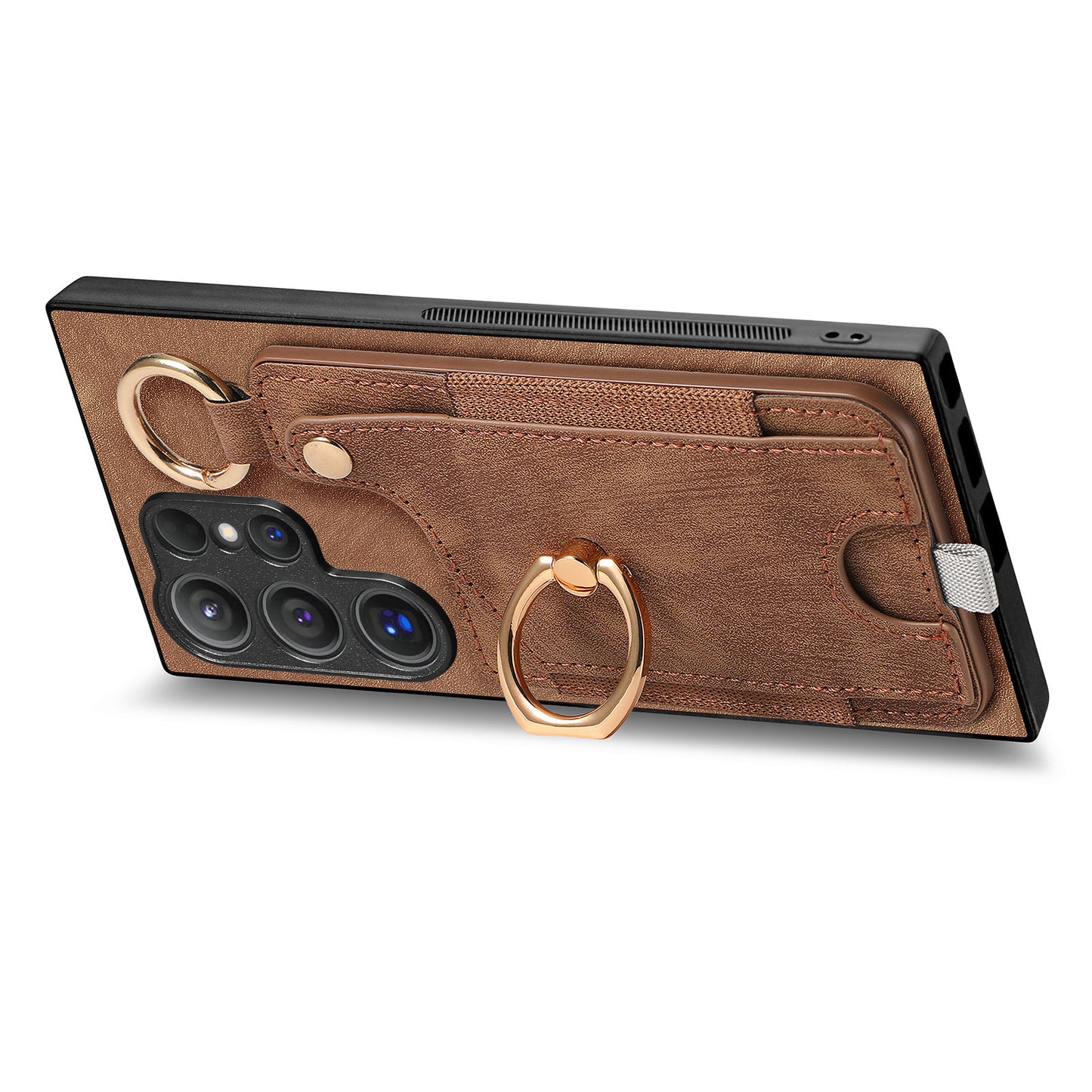 For Samsung Galaxy S24 Ultra Back Case Shockproof Leather Cover with Card Slot Holder - Brown