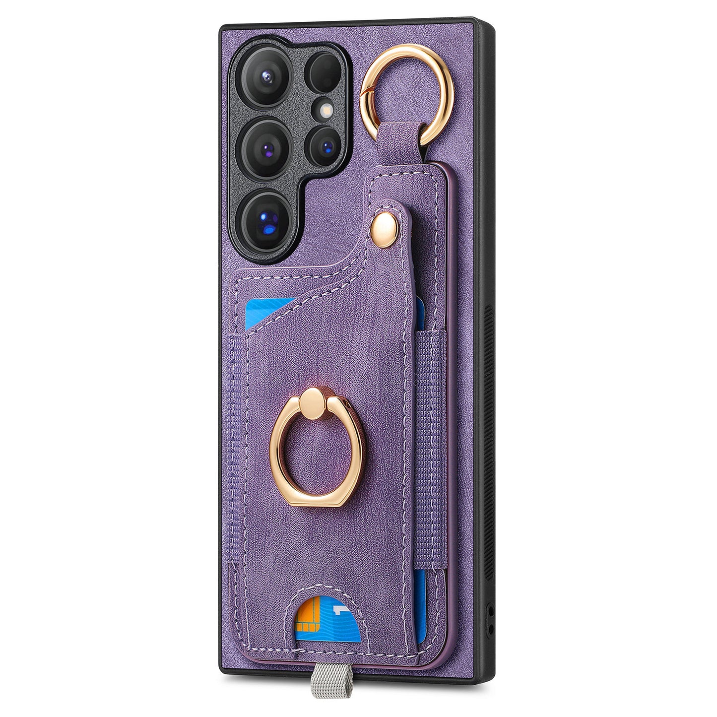 For Samsung Galaxy S24 Ultra Back Case Shockproof Leather Cover with Card Slot Holder - Purple