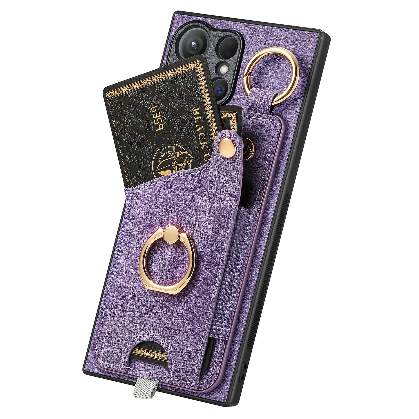 For Samsung Galaxy S24 Ultra Back Case Shockproof Leather Cover with Card Slot Holder - Purple