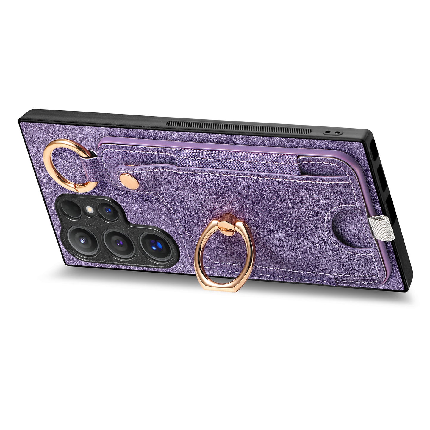 For Samsung Galaxy S24 Ultra Back Case Shockproof Leather Cover with Card Slot Holder - Purple