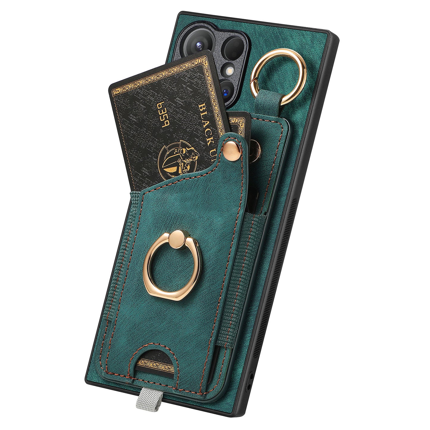 For Samsung Galaxy S24 Ultra Back Case Shockproof Leather Cover with Card Slot Holder - Green