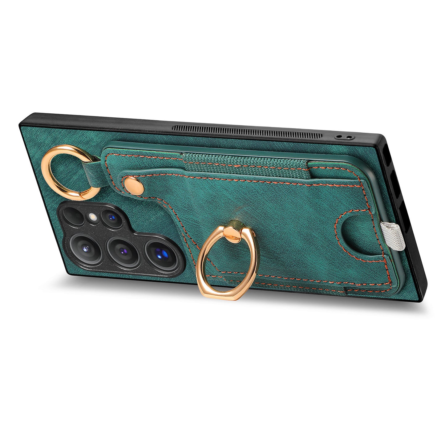 For Samsung Galaxy S24 Ultra Back Case Shockproof Leather Cover with Card Slot Holder - Green