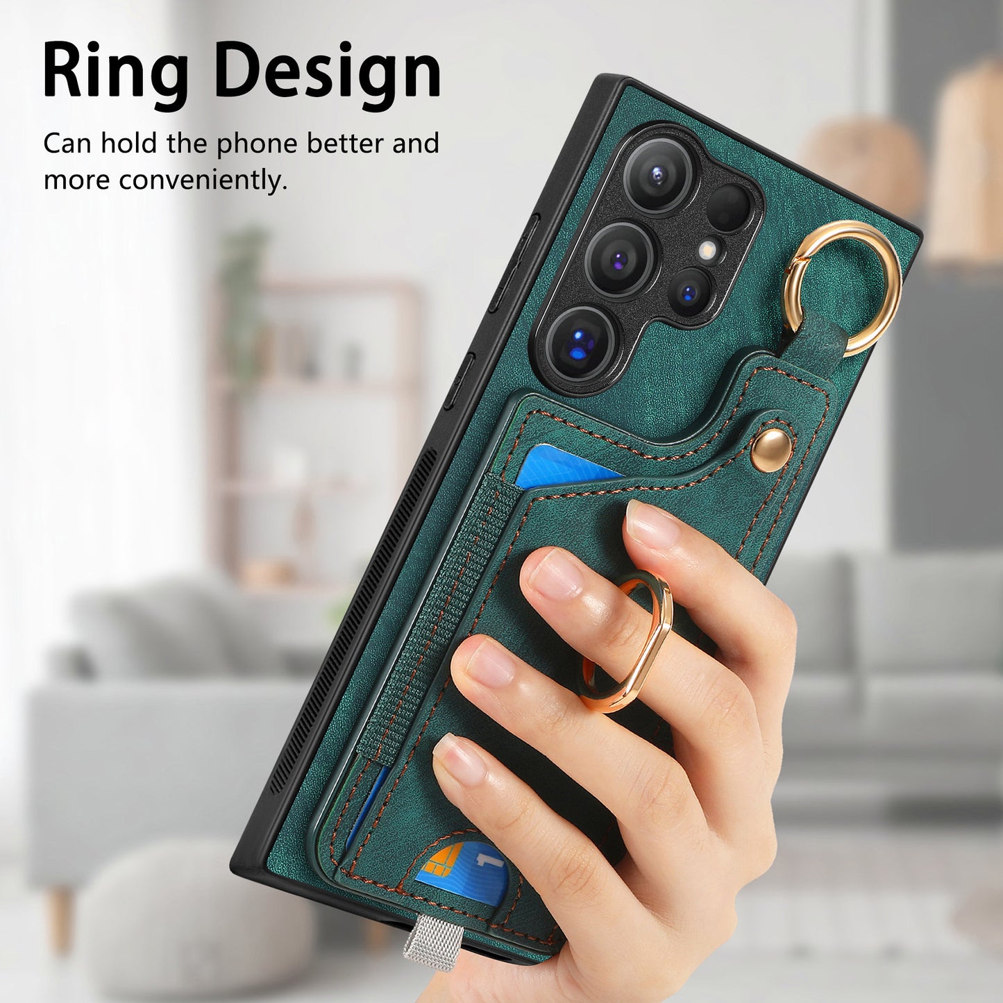For Samsung Galaxy S24 Ultra Back Case Shockproof Leather Cover with Card Slot Holder - Green