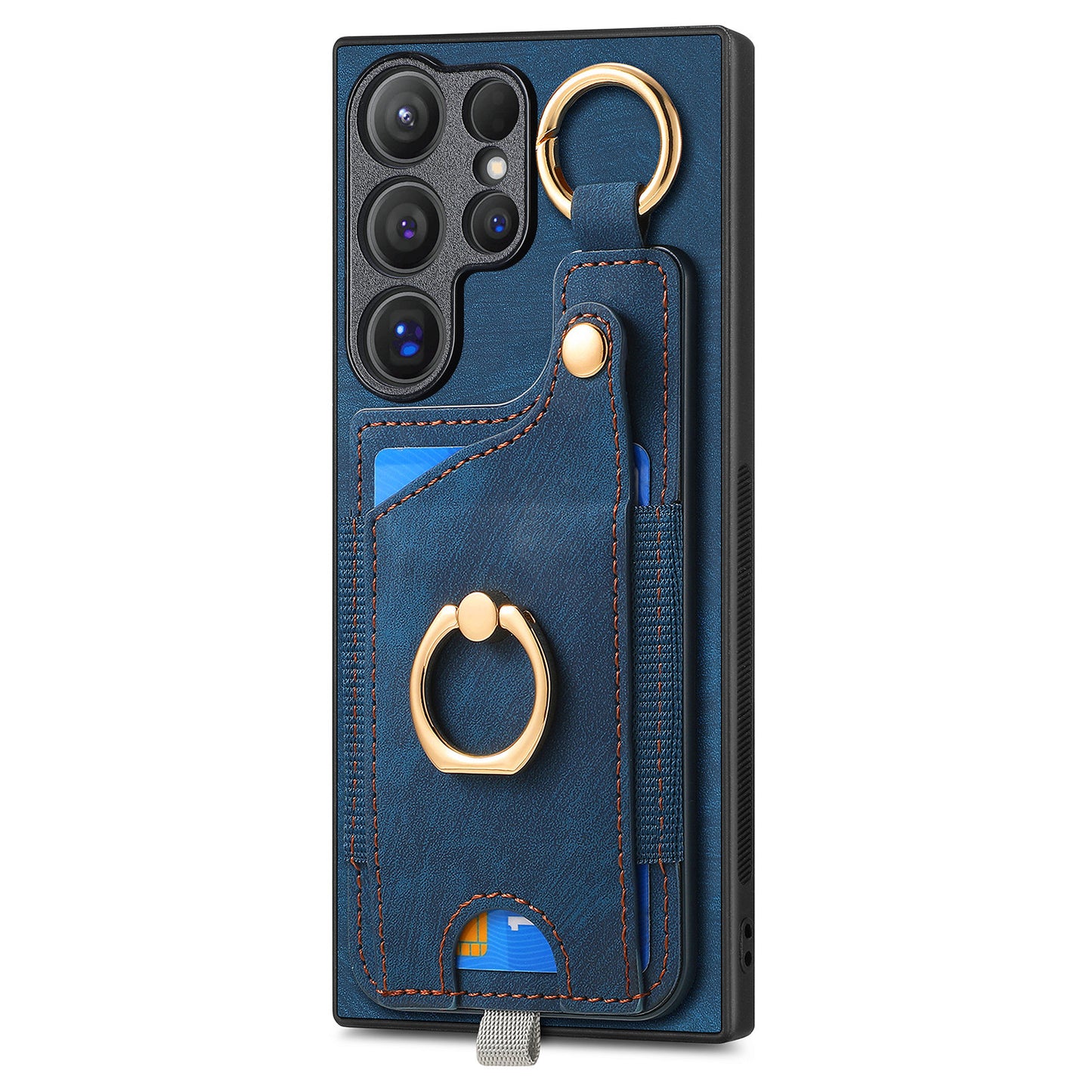 For Samsung Galaxy S24 Ultra Back Case Shockproof Leather Cover with Card Slot Holder - Blue