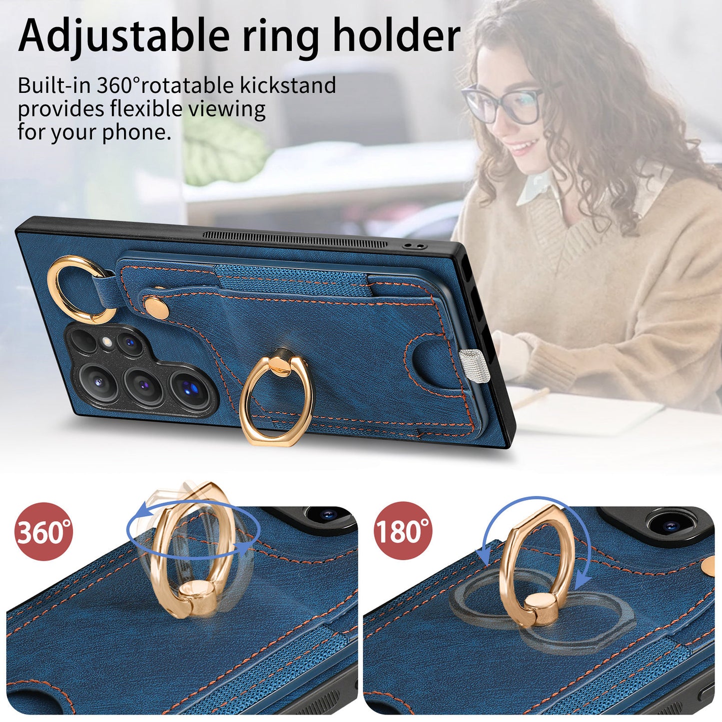 For Samsung Galaxy S24 Ultra Back Case Shockproof Leather Cover with Card Slot Holder - Blue