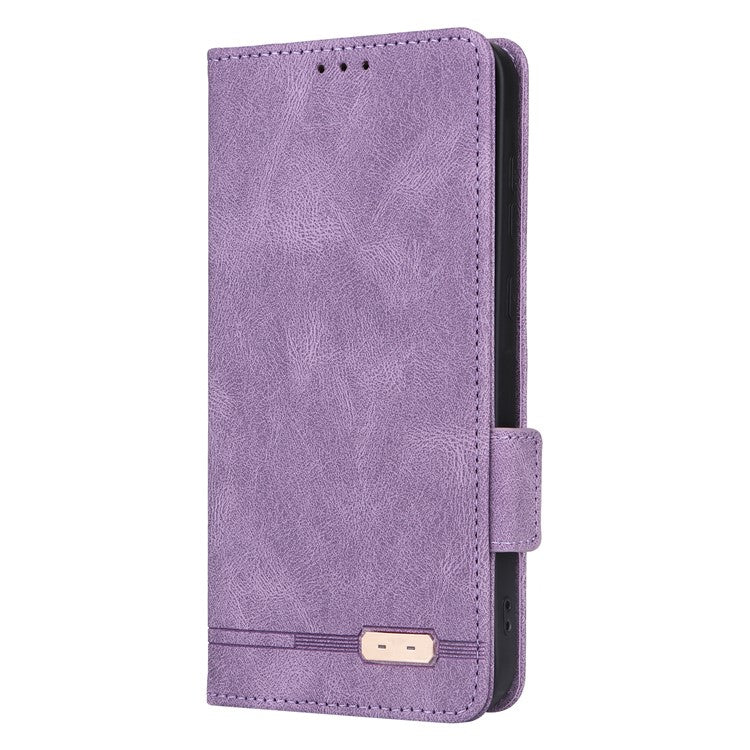For Samsung Galaxy A35 5G Case Anti-scratch Hardware Decor Leather Phone Stand Cover - Purple
