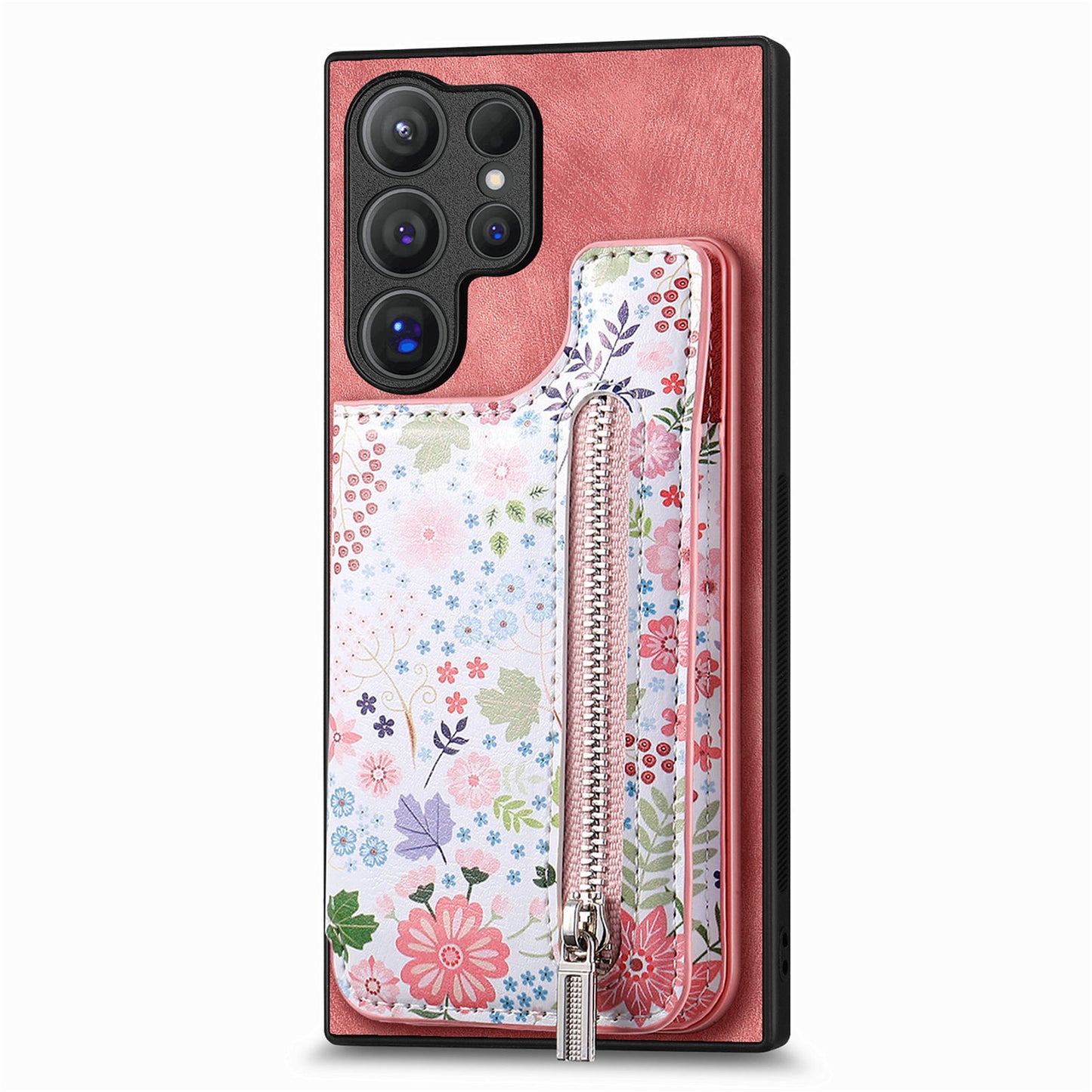 D10 For Samsung Galaxy S24 Ultra Cell Phone Case Pattern Printed Card Bag TPU+Leather Back Cover - Pink