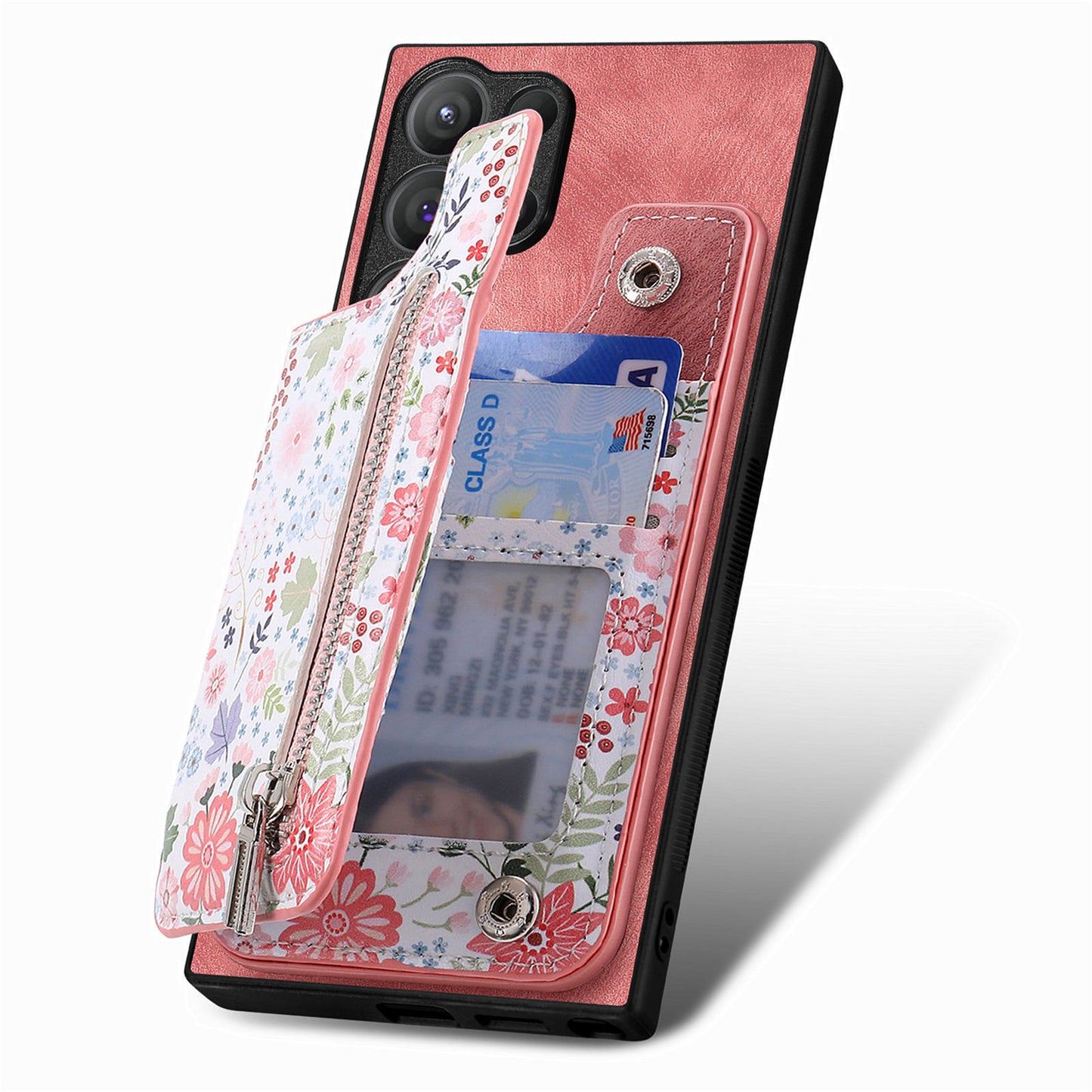 D10 For Samsung Galaxy S24 Ultra Cell Phone Case Pattern Printed Card Bag TPU+Leather Back Cover - Pink