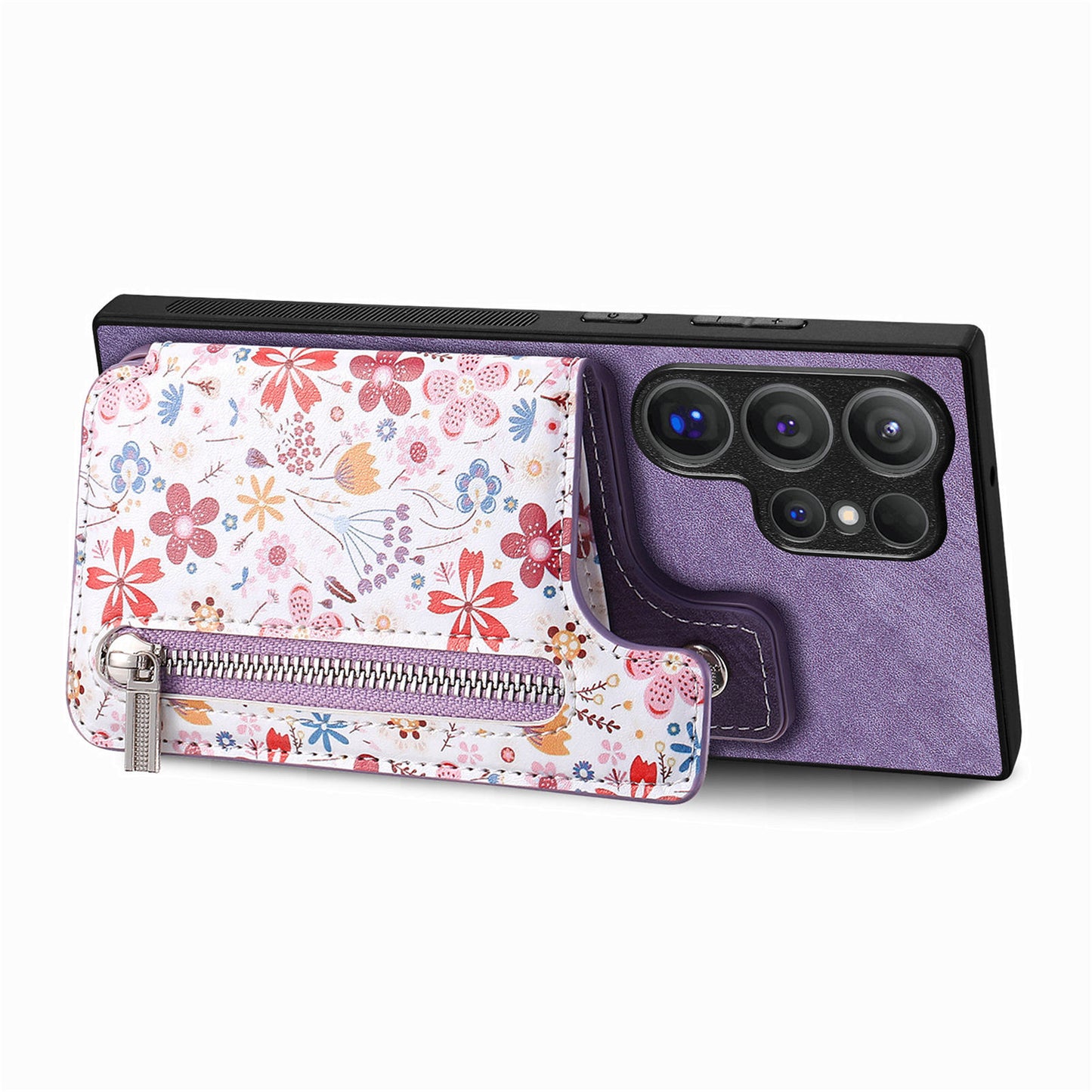 D10 For Samsung Galaxy S24 Ultra Cell Phone Case Pattern Printed Card Bag TPU+Leather Back Cover - Purple