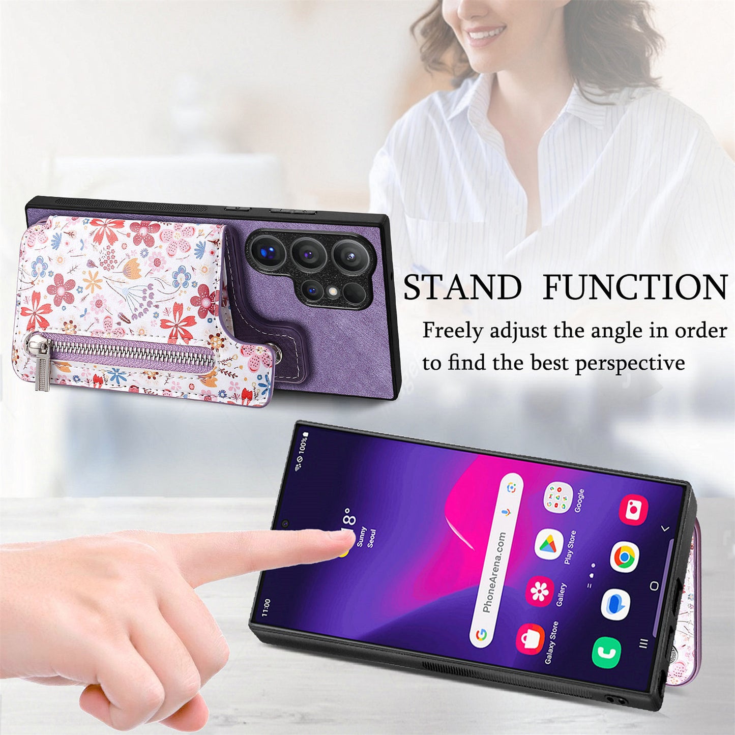D10 For Samsung Galaxy S24 Ultra Cell Phone Case Pattern Printed Card Bag TPU+Leather Back Cover - Purple
