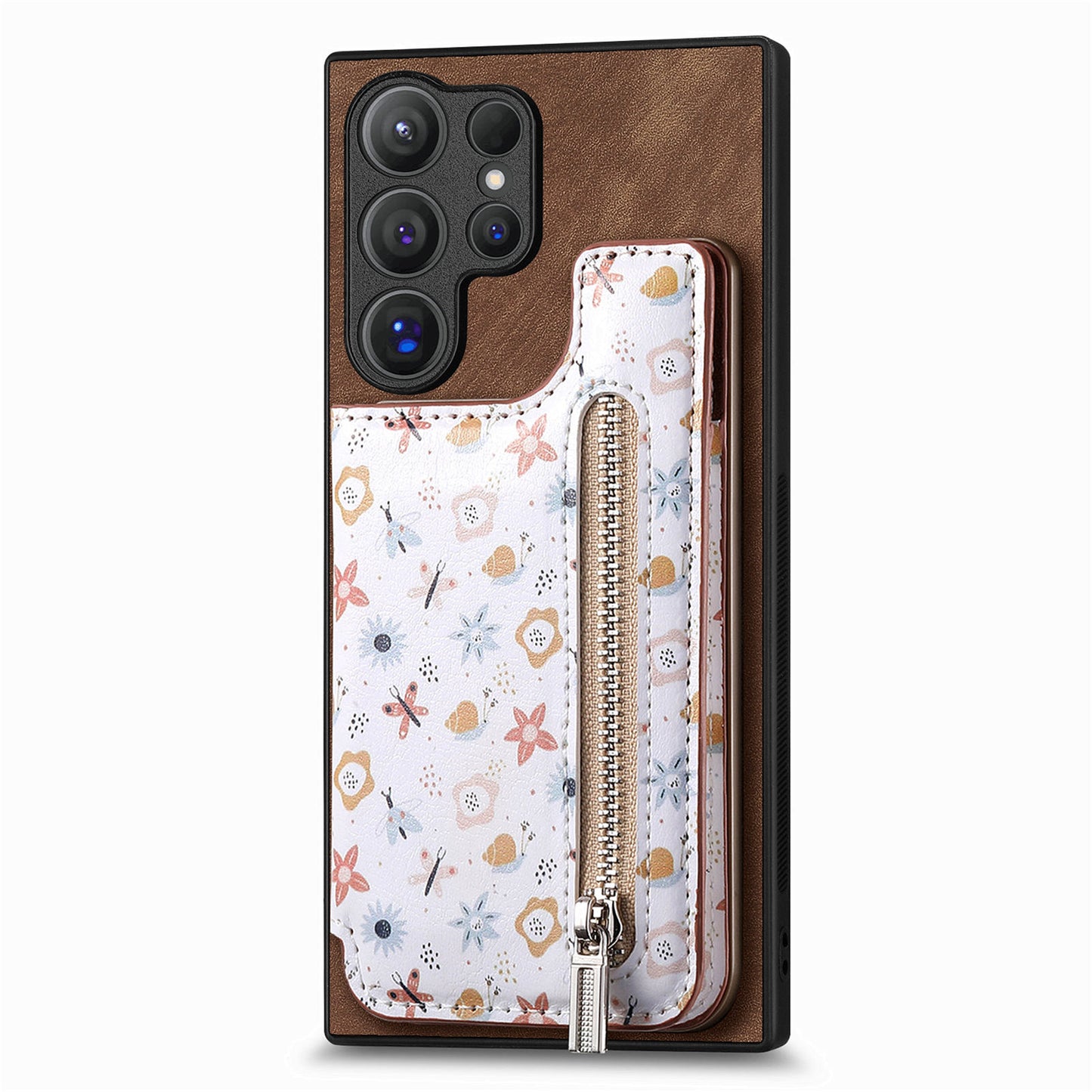 D10 For Samsung Galaxy S24 Ultra Cell Phone Case Pattern Printed Card Bag TPU+Leather Back Cover - Brown