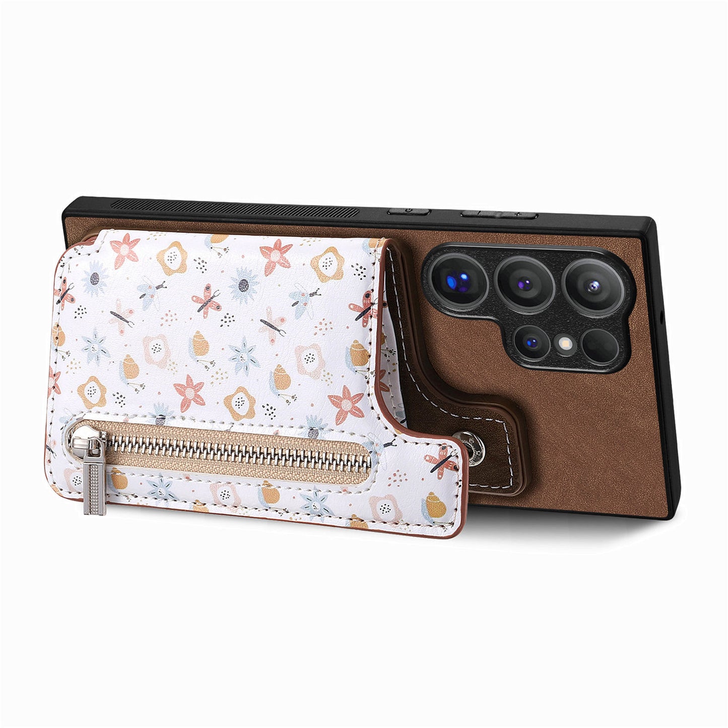 D10 For Samsung Galaxy S24 Ultra Cell Phone Case Pattern Printed Card Bag TPU+Leather Back Cover - Brown