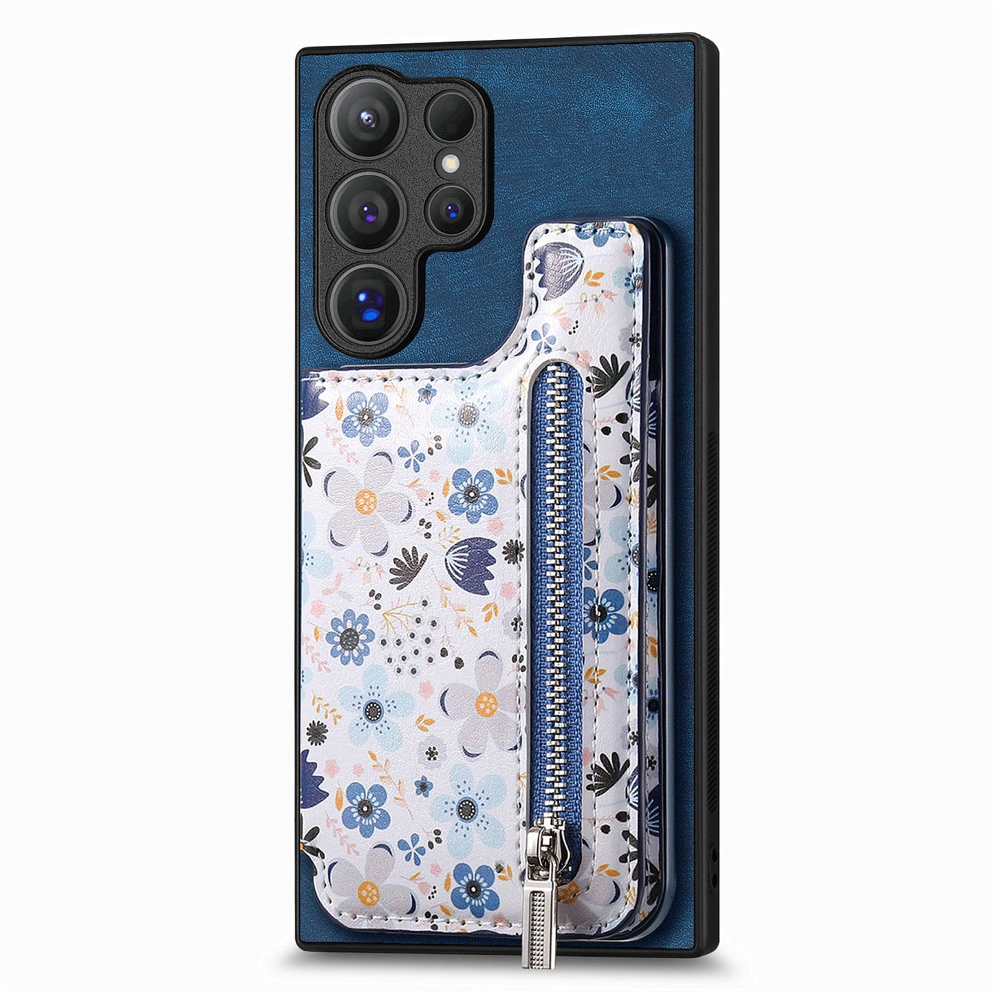 D10 For Samsung Galaxy S24 Ultra Cell Phone Case Pattern Printed Card Bag TPU+Leather Back Cover - Blue