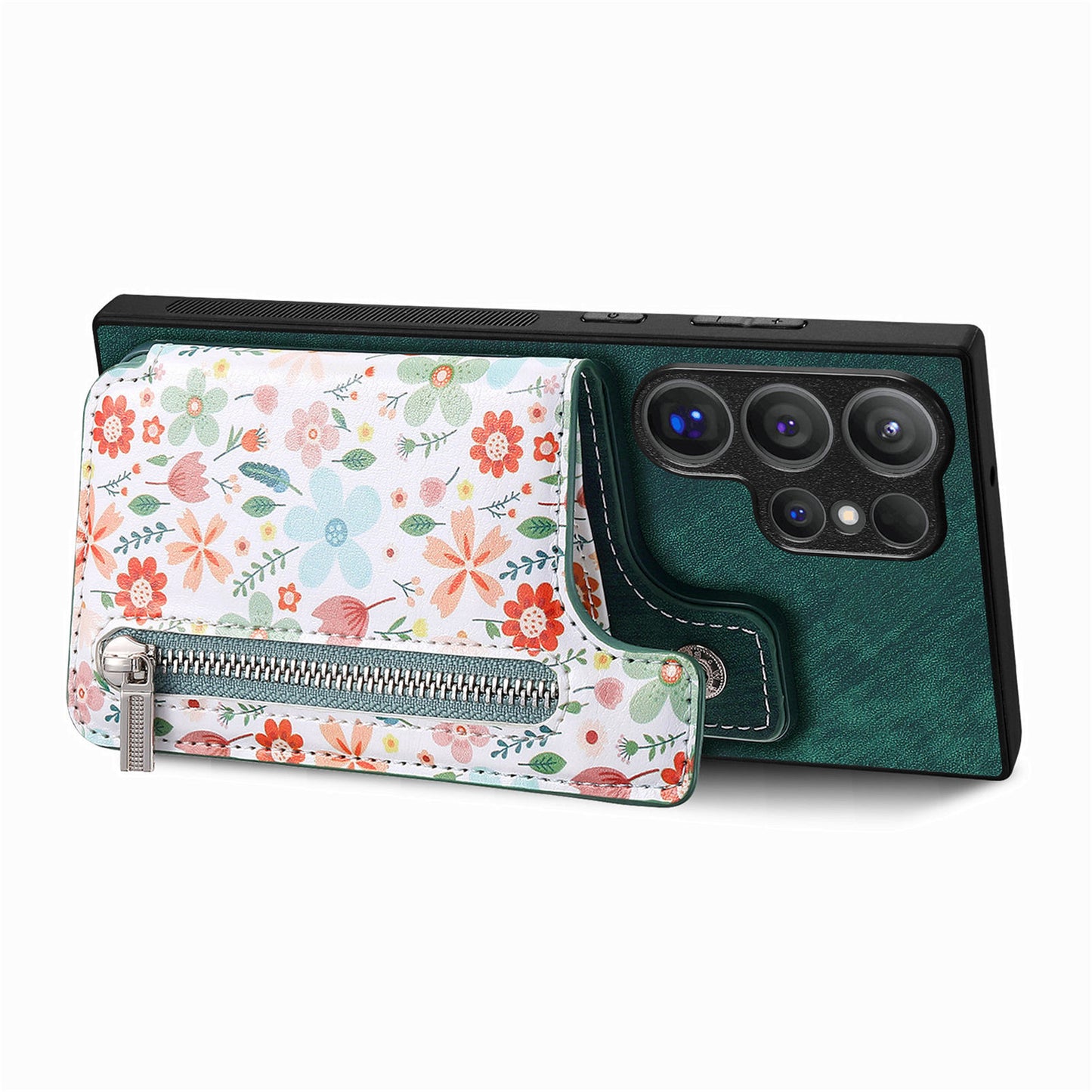 D10 For Samsung Galaxy S24 Ultra Cell Phone Case Pattern Printed Card Bag TPU+Leather Back Cover - Green