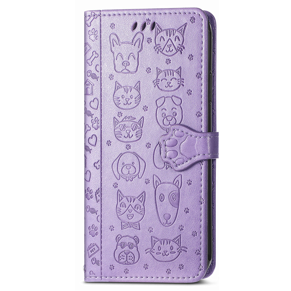 For Samsung Galaxy S24 Ultra Cartoon Wallet Case PU Leather Cat Dog Style Flip Phone Cover - Purple