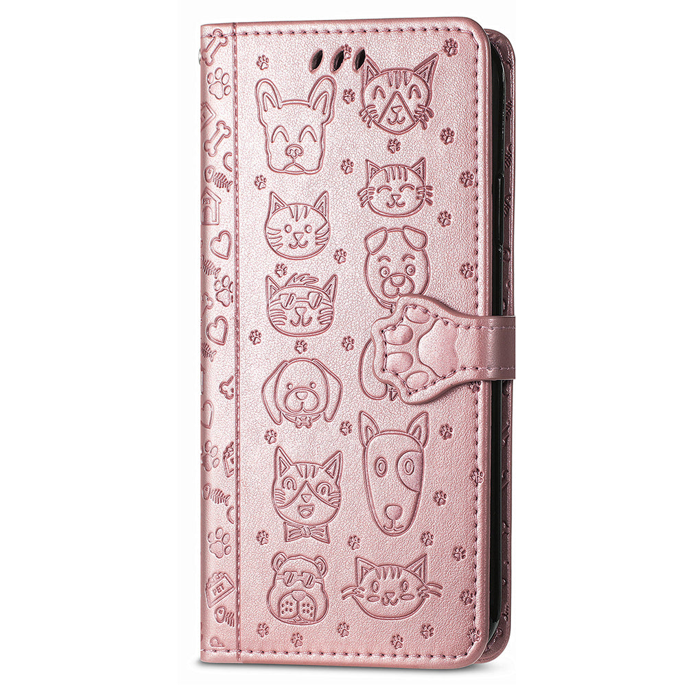 For Samsung Galaxy S24 Ultra Cartoon Wallet Case PU Leather Cat Dog Style Flip Phone Cover - Rose Gold