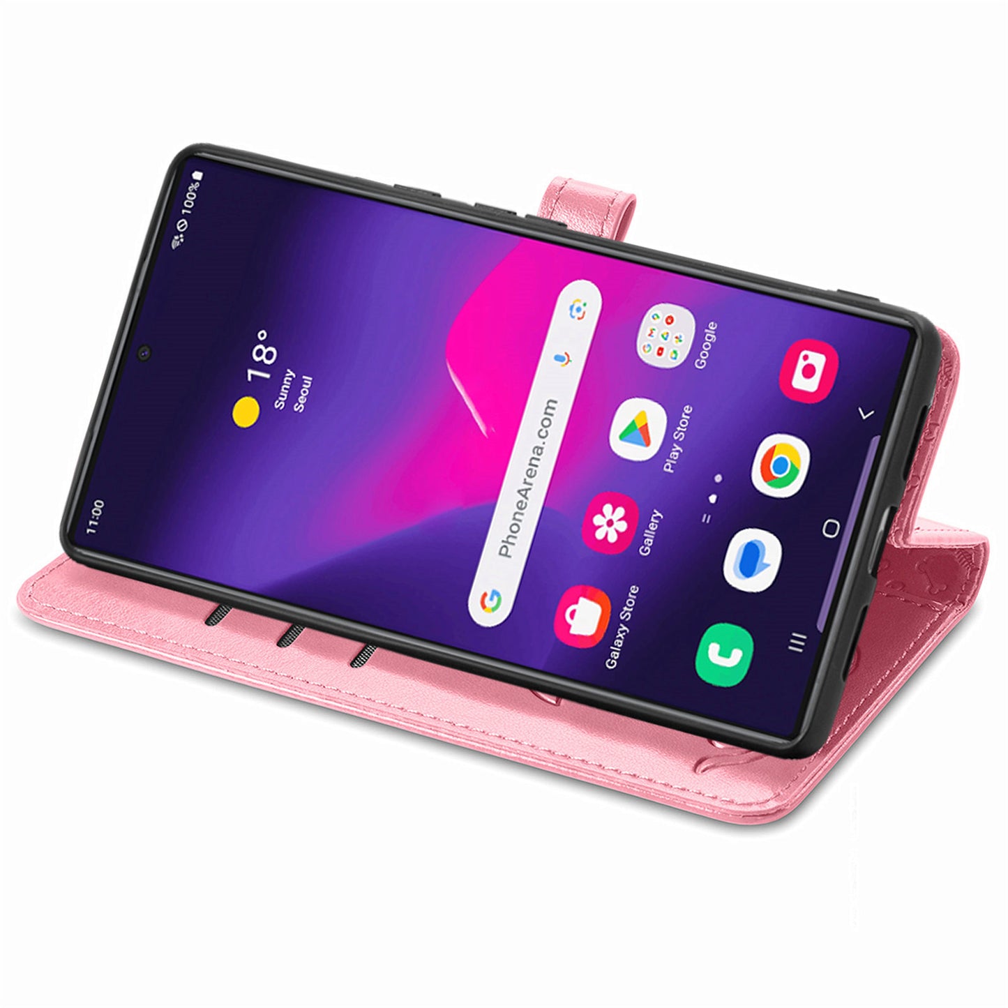 For Samsung Galaxy S24 Ultra Cartoon Wallet Case PU Leather Cat Dog Style Flip Phone Cover - Pink