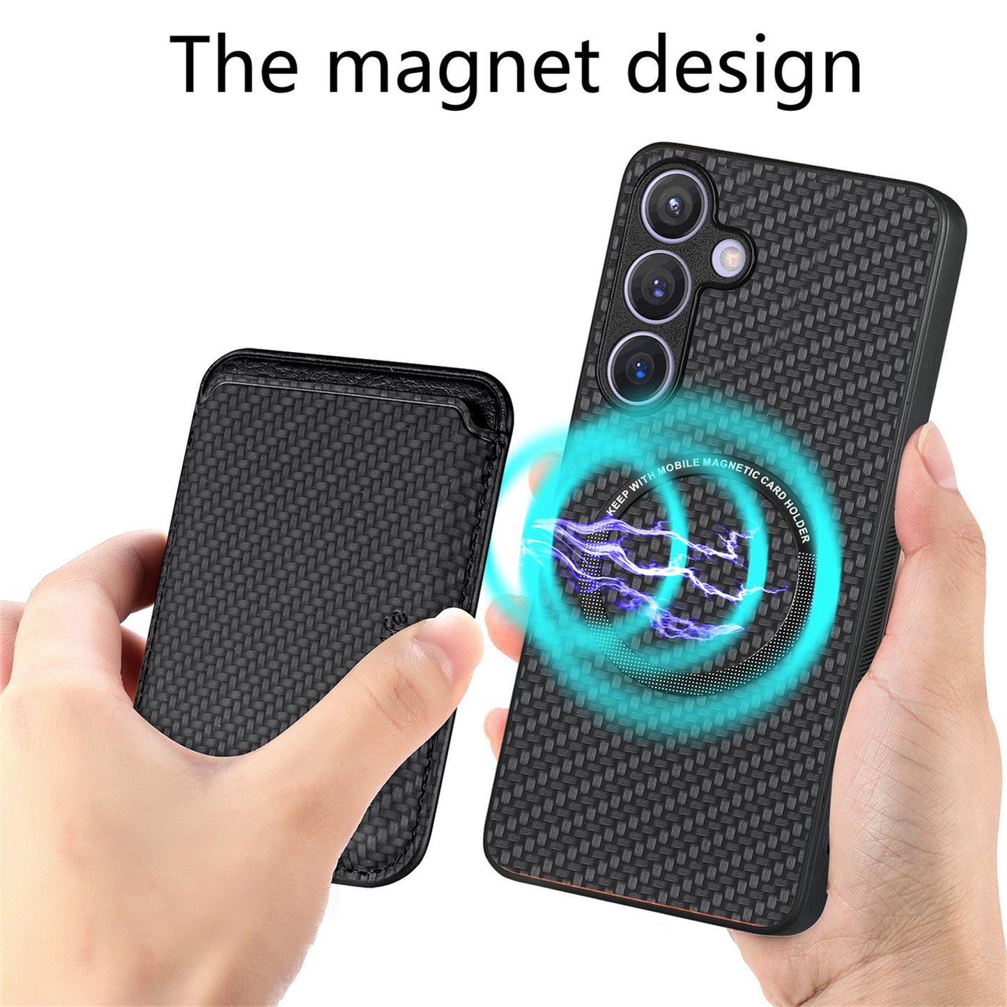 For Samsung Galaxy S24+ Back Case PU+PC+TPU Cover with Magnetic Detachable Card Holder - Black