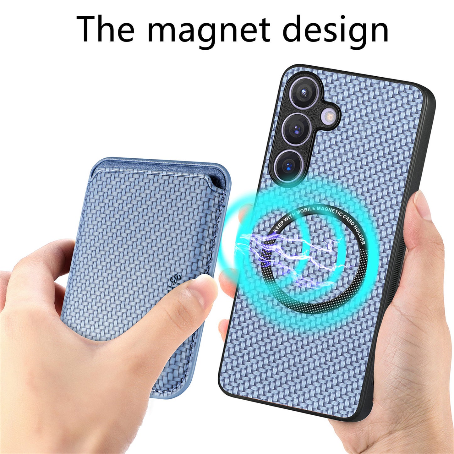 For Samsung Galaxy S24+ Back Case PU+PC+TPU Cover with Magnetic Detachable Card Holder - Blue