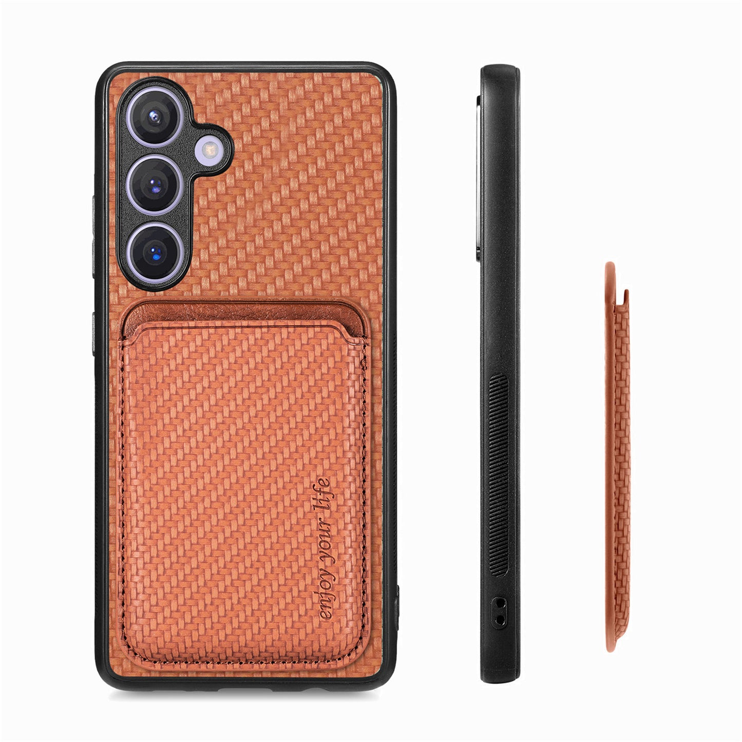 For Samsung Galaxy S24+ Back Case PU+PC+TPU Cover with Magnetic Detachable Card Holder - Brown