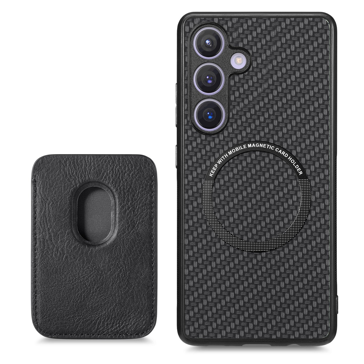 For Samsung Galaxy S24 Back Case Magnetic Card Holder Phone Protective Cover - Black