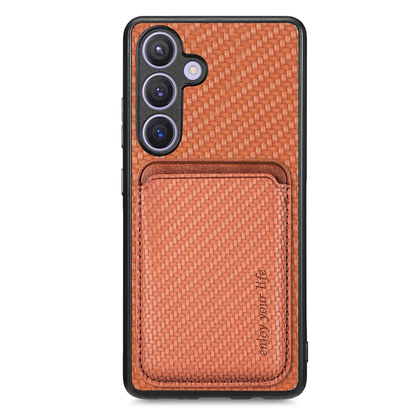 For Samsung Galaxy S24 Back Case Magnetic Card Holder Phone Protective Cover - Brown