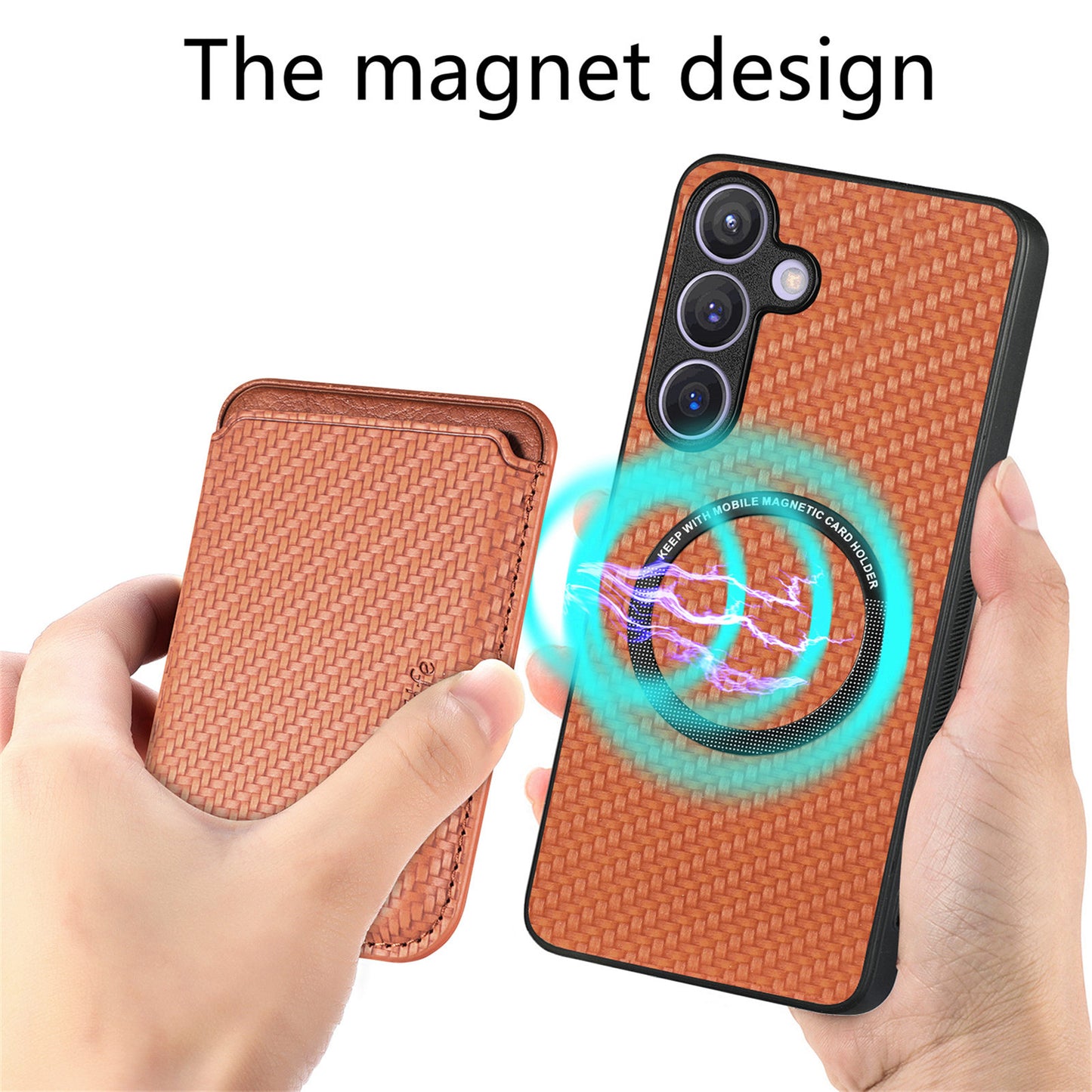 For Samsung Galaxy S24 Back Case Magnetic Card Holder Phone Protective Cover - Brown