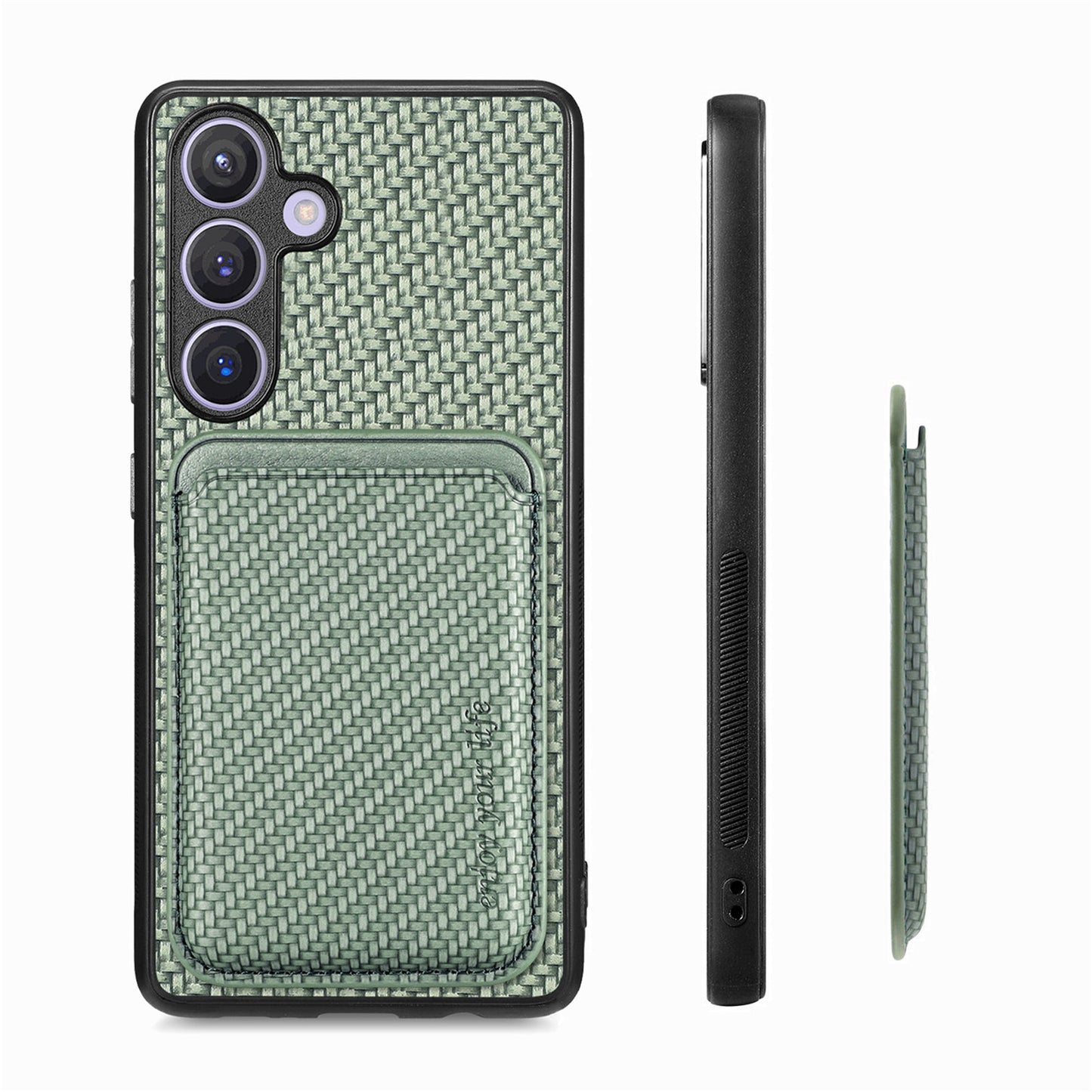 For Samsung Galaxy S24 Back Case Magnetic Card Holder Phone Protective Cover - Green