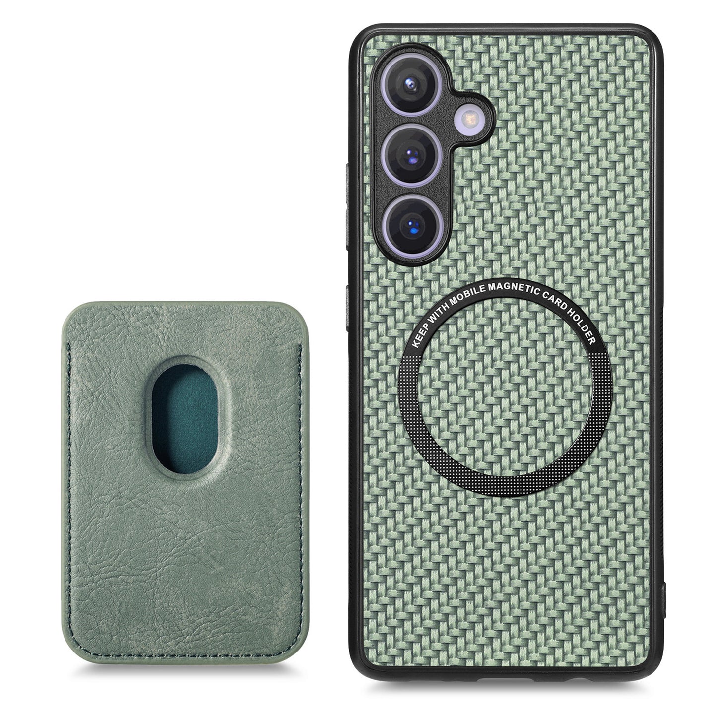 For Samsung Galaxy S24 Back Case Magnetic Card Holder Phone Protective Cover - Green
