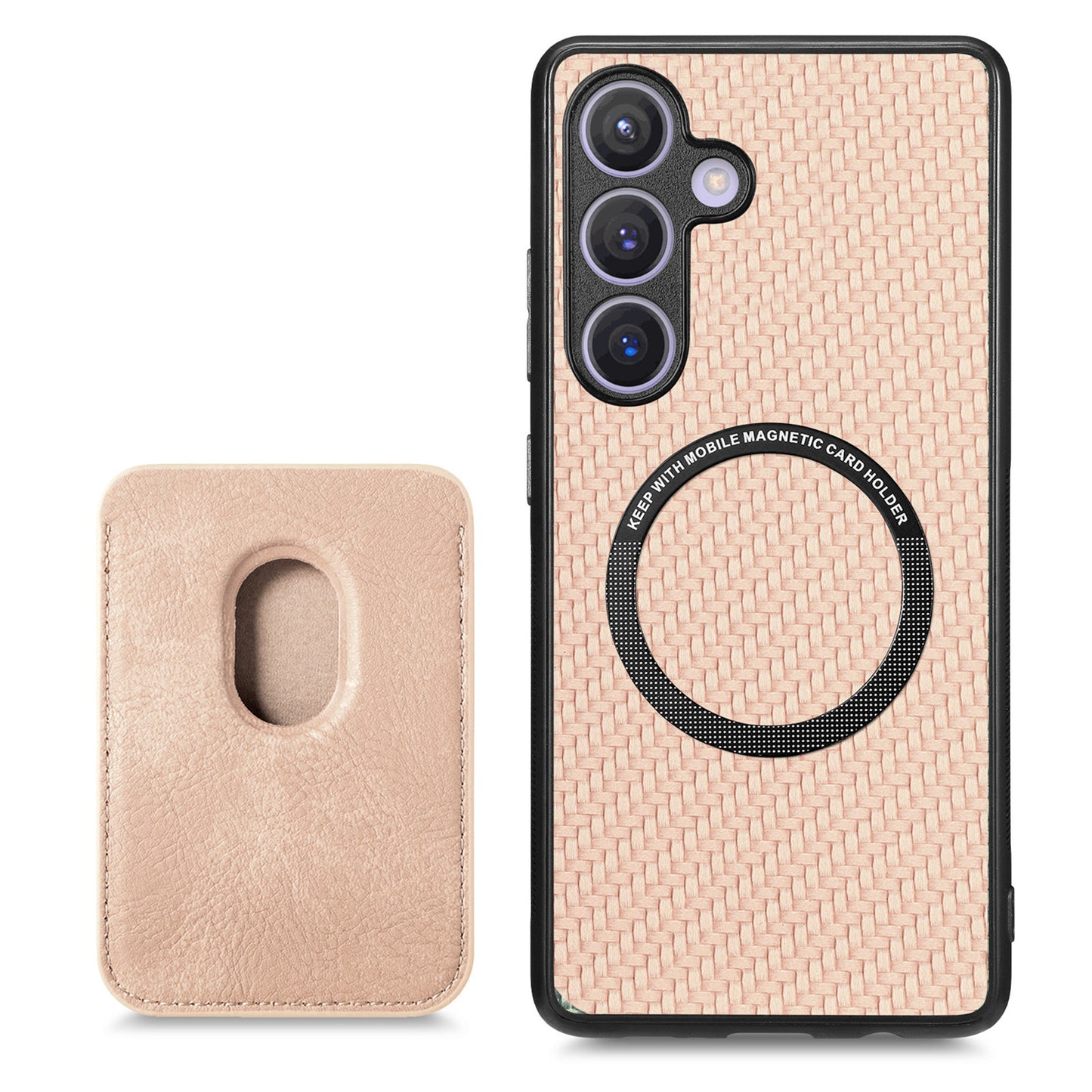 For Samsung Galaxy S24 Back Case Magnetic Card Holder Phone Protective Cover - Khaki