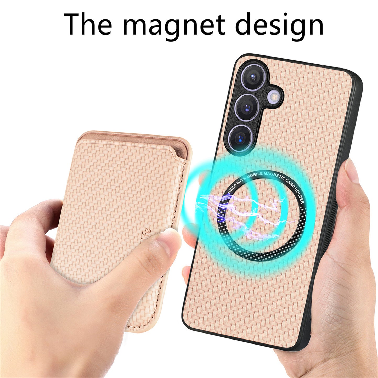 For Samsung Galaxy S24 Back Case Magnetic Card Holder Phone Protective Cover - Khaki