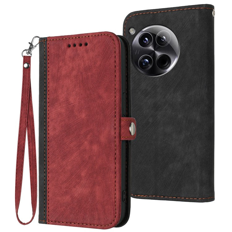 YX0020 For OnePlus 12 5G Leather Wallet Phone Case Side Magnetic Button - Red
