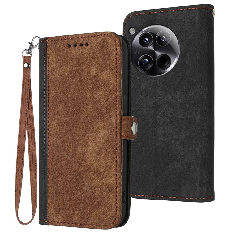 YX0020 For OnePlus 12 5G Leather Wallet Phone Case Side Magnetic Button - Coffee