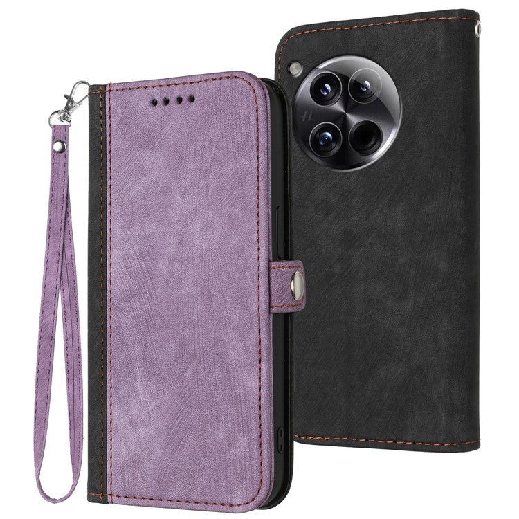 YX0020 For OnePlus 12 5G Leather Wallet Phone Case Side Magnetic Button - Purple