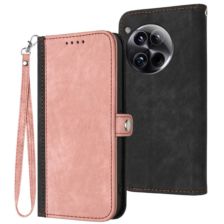 YX0020 For OnePlus 12 5G Leather Wallet Phone Case Side Magnetic Button - Pink