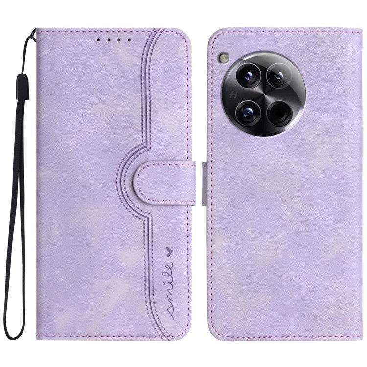 YX0030 For OnePlus 12 5G Leather Wallet Flip Cover Smile Pattern Phone Case Stand - Purple