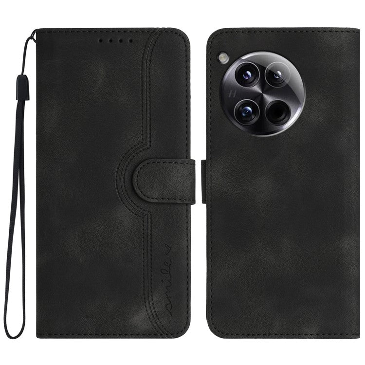 YX0030 For OnePlus 12 5G Leather Wallet Flip Cover Smile Pattern Phone Case Stand - Black