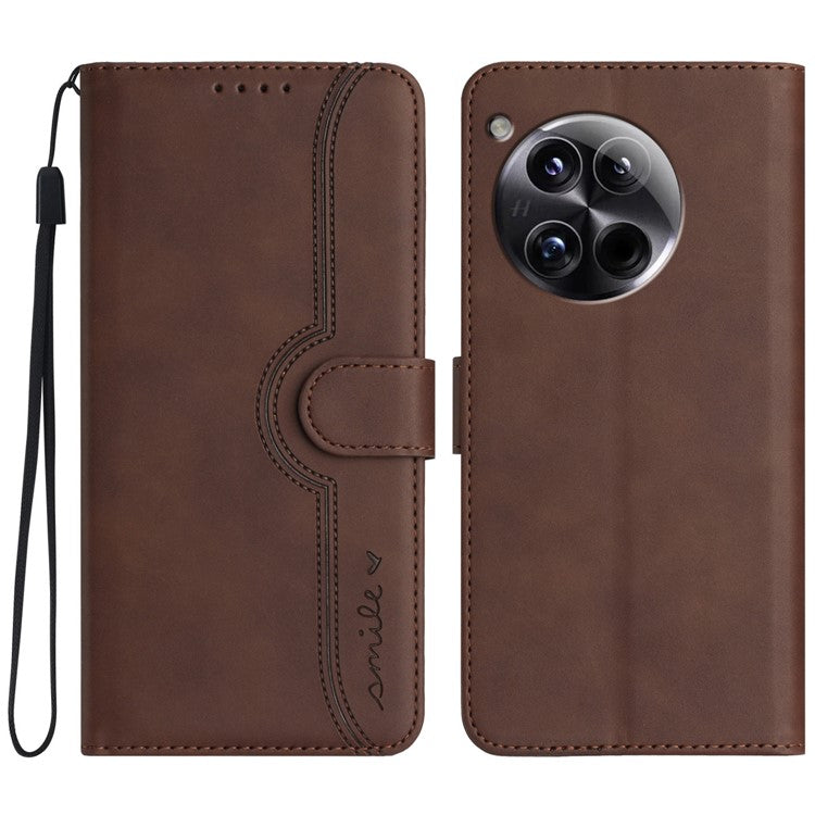 YX0030 For OnePlus 12 5G Leather Wallet Flip Cover Smile Pattern Phone Case Stand - Coffee